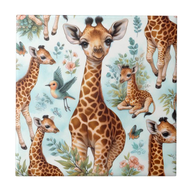 Padrão Vintage Cute Baby Giraffe (Frente)