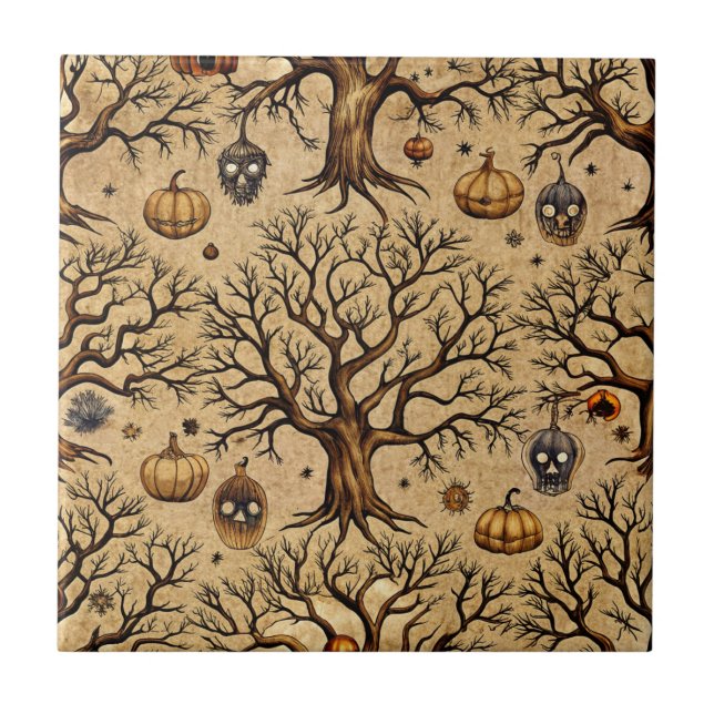 Padrão Vintage Haunted Trees & Pumpkin Lanterns (Frente)