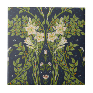 Padrão Vintage Navy White Lily de Walter Crane