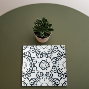Padrão Vitoriano de Damasco Preto e Branco Elegant