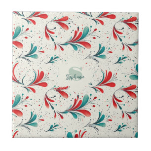 Padrão Whimsical Blue e Red Paisley Leaf (2)