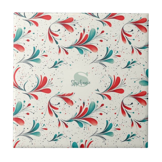 Padrão Whimsical Blue e Red Paisley Leaf (2) (Frente)