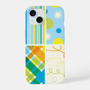 Padrão Xadrez Azul Amarelo Retro Pontos Grelhados