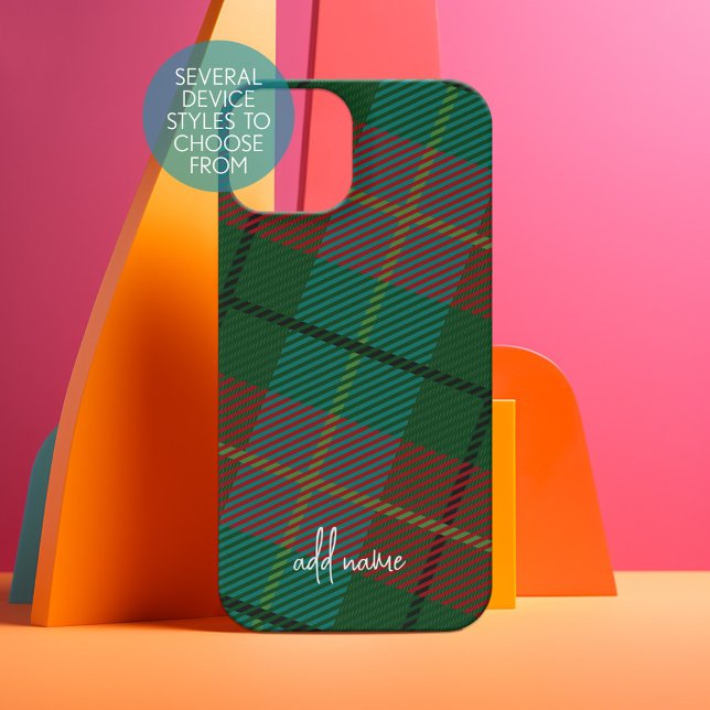 Padrão Xadrez Colorido com Nome em Letra Moderna (Personalized Phone Case - Choose Your Device and Customize the Design)