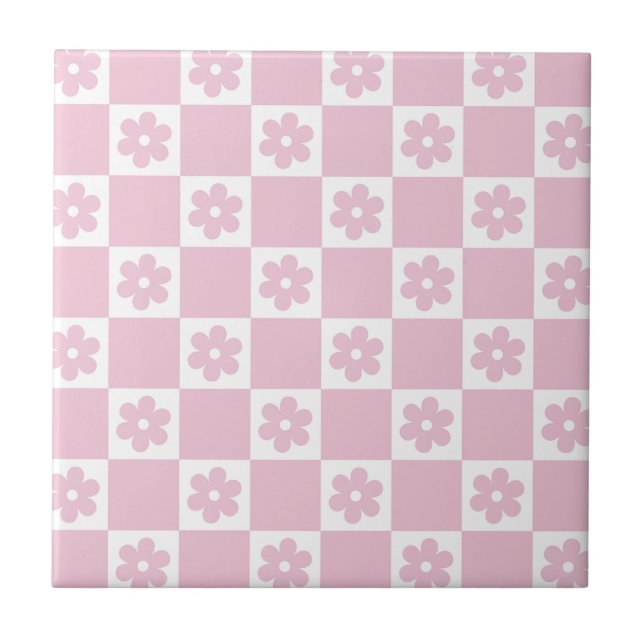 Padrão xadrez de flor rosa (Frente)