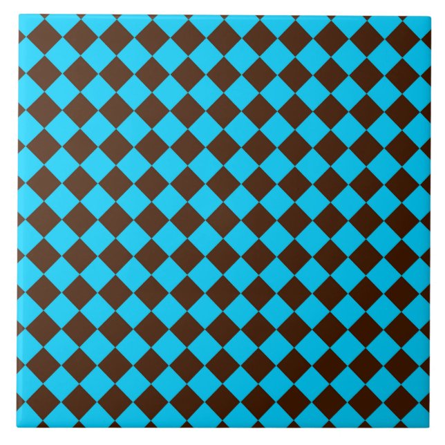 Padrão Xadrez Diamante Azul Marrom (Frente)