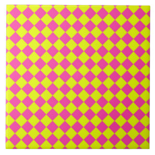 Padrão Xadrez Diamante Rosa Amarelo