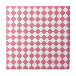 Padrão Xadrez Diamante Rosa Branco