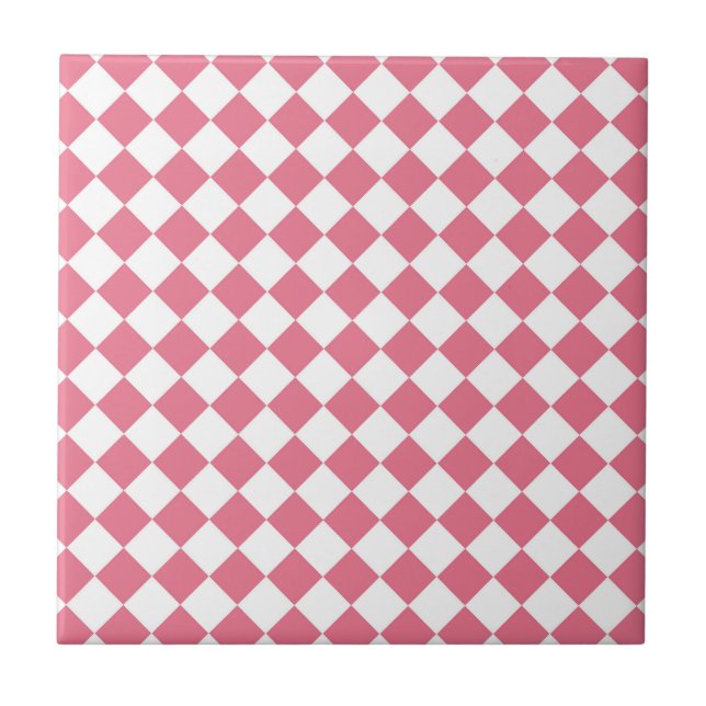 Padrão Xadrez Diamante Rosa Branco (Frente)