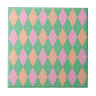 Padrão Xadrez Escocês Verde Laranja Rosa Elegante