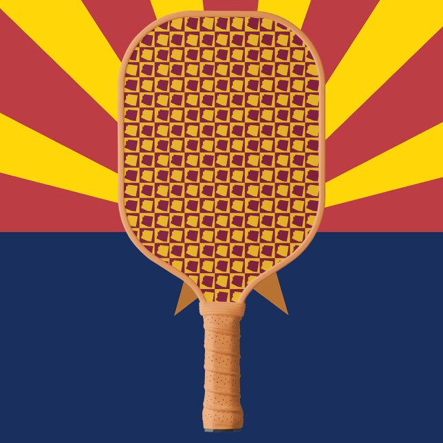 Padrão Xadrez Marrom e Dourado do Arizona  (A pickleball paddle with a maroon and gold pattern of the US state of Arizona)