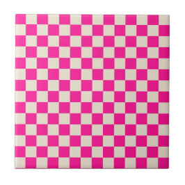 Padrão xadrez rosa quente e bege