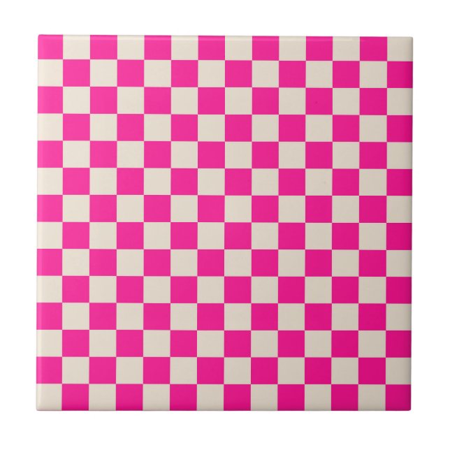 Padrão xadrez rosa quente e bege (Frente)