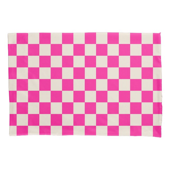 Padrão xadrez rosa quente e bege (Frente-Esquerda)