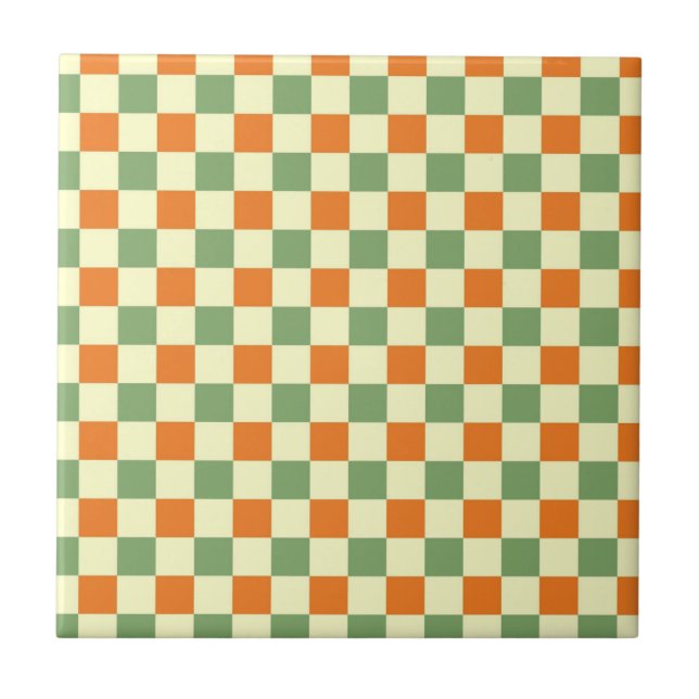 Padrão Xadrez Verde Laranja Marrom Gingham (Frente)