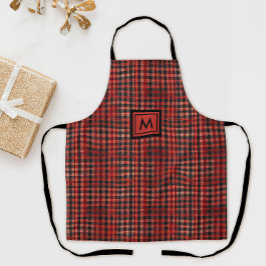Padrão Xadrez Vermelho e Preto Elegante e Monogram