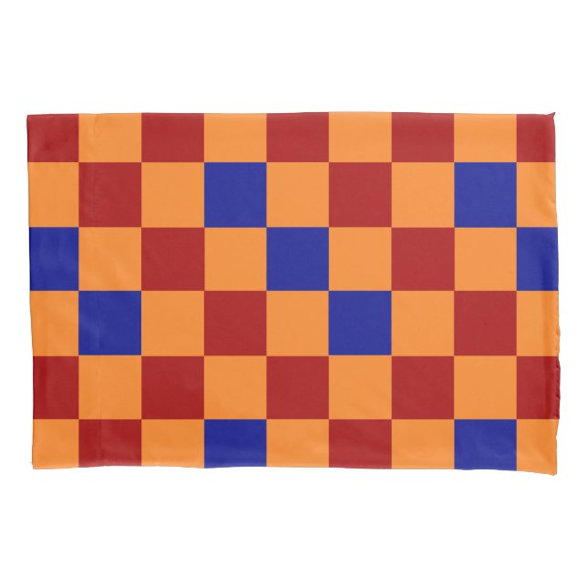 Padrão Xadrez Vermelho Laranja Azul Design  (Frente-Esquerda)