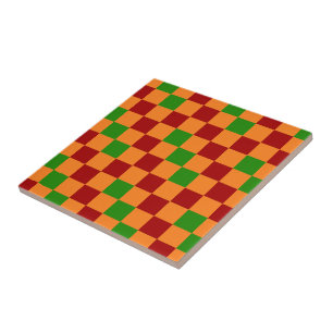 Padrão Xadrez Vermelho Laranja Verde Design
