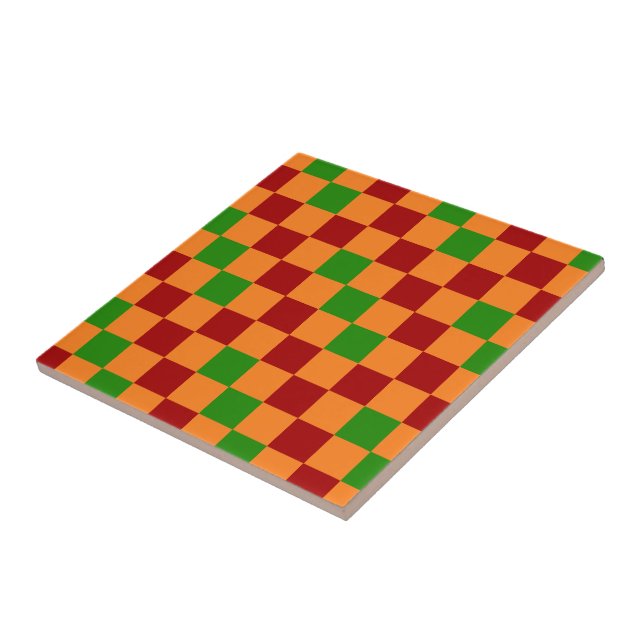 Padrão Xadrez Vermelho Laranja Verde Design  (Lateral)