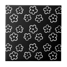 Padrão Y2K da Flor em Branco e Preto
