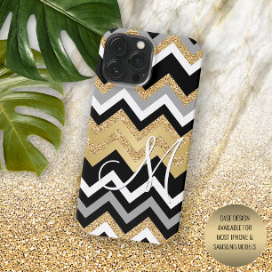 Padrão Zigzag Preto Dourado Prateado Elegante Pers