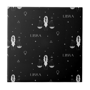 Padrão Zodíaco de Libra Místico em Preto e Branco