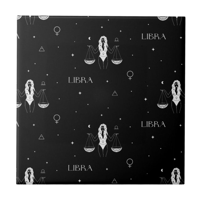 Padrão Zodíaco de Libra Místico em Preto e Branco (Frente)