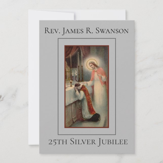 Padre com convite de prata do aniversário de Jesus (Frente)