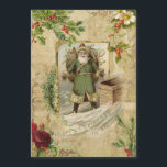 Padre Vitoriano Ephemera Floral<br><div class="desc">A elegante composição natalícia,  com o velho mundo verde-assado Pai Natal,  enquadrado por vintage holly,  rosas,  rosas de cão e pinheiro de ornamentado dourado floresce sobre fundo de sépia angustiado.</div>