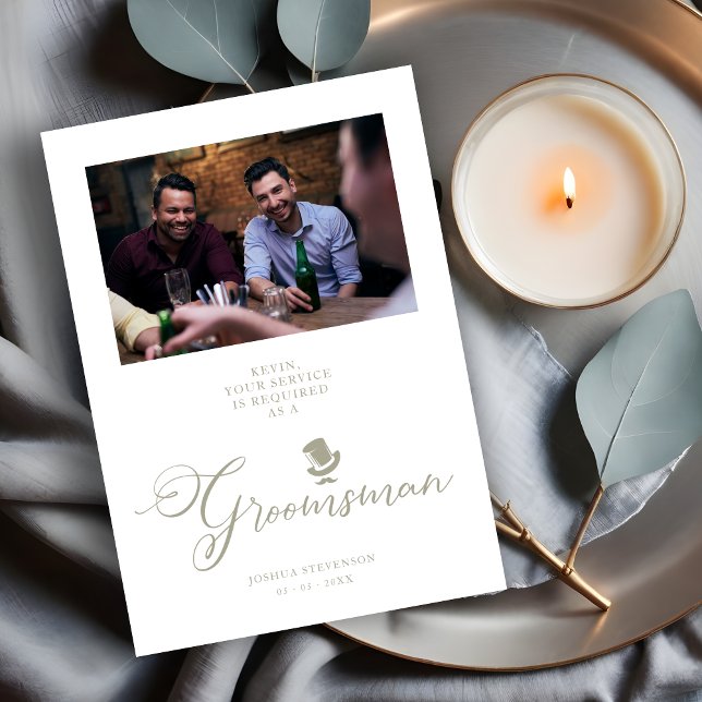 Padrinho de casamento De Casamento De Cinza De Fot (Groomsman Funny Wedding Minimalist Photo Proposal Card. )