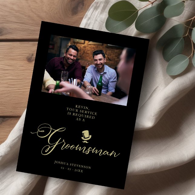 Padrinho de casamento de Casamento de Proposta de  (Black Groomsman Funny Wedding Minimalist Photo Proposal Card.)