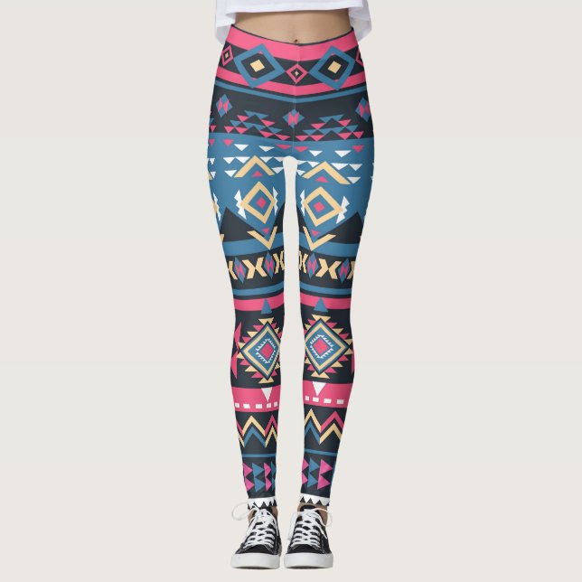 Padrões Aztec Azul Leggings para Mulheres (Frente)