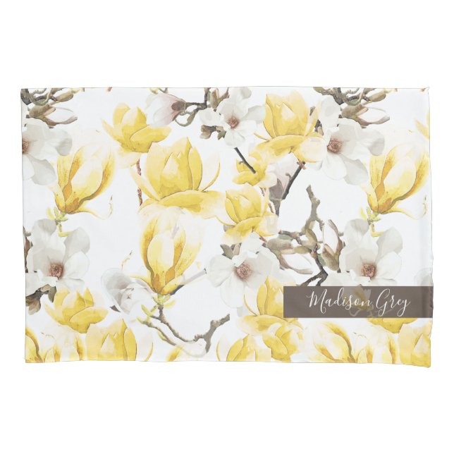 Padrões de Aquarela Amarelo e Branco Magnolia Flor (Frente)