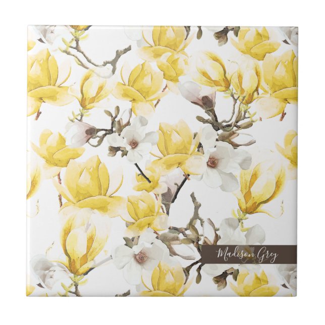 Padrões de Aquarela Amarelo e Branco Magnolia Flor (Frente)