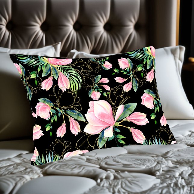 Padrões de Aquarela da Magnolia Rosa (Pink Magnolia Pillow Case)
