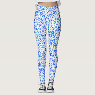 Padrões de flores pequenas.Azul 01.b Leggings bran