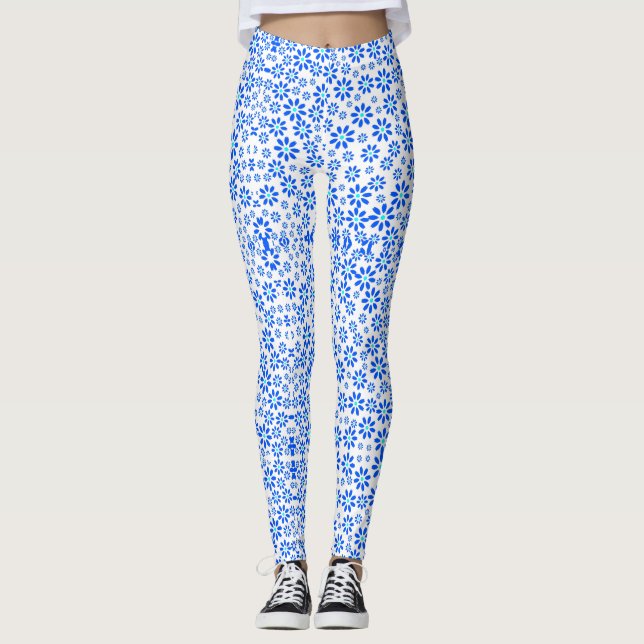 Padrões de flores pequenas.Azul 01.b Leggings bran (Frente)