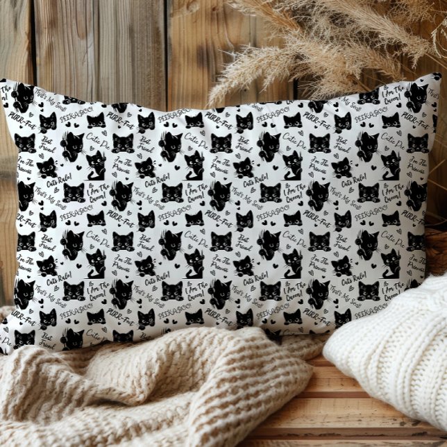 Padrões de Gatos Pretos e Ditos (Cute Black Cats and Sayings with Hearts Pattern  for Cat Lovers and Halloween Pillowcase)