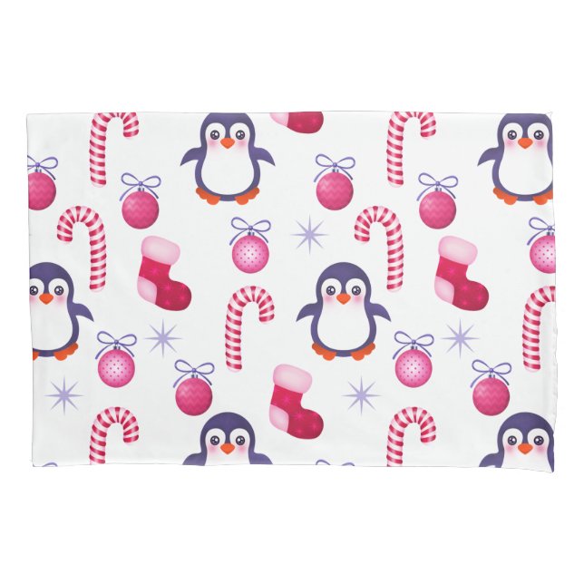 Padrões de Natal Rosa e Branco bonitos com pinguin (Frente)