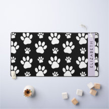 Padrões de pata, patas de cão, preto e branco, seu
