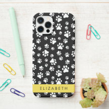 Padrões de pata, patas de cão, preto e branco, seu