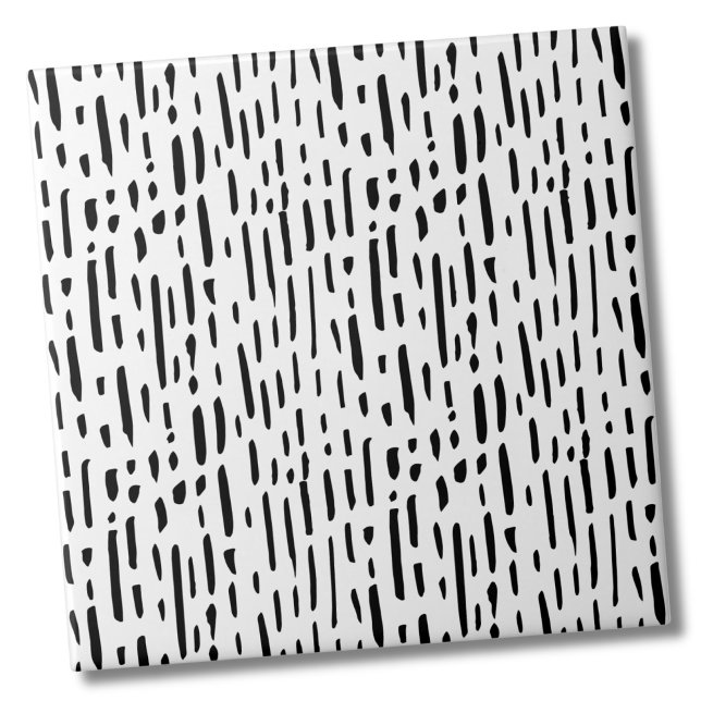 Padrões de pontos - Stripes brancas pretas (Dots Pattern Black White Stripes Ceramic Tile)