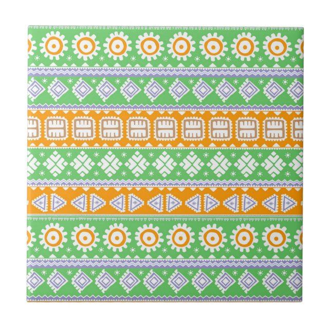 Padrões étnicos verdes laranja fofos design (Frente)