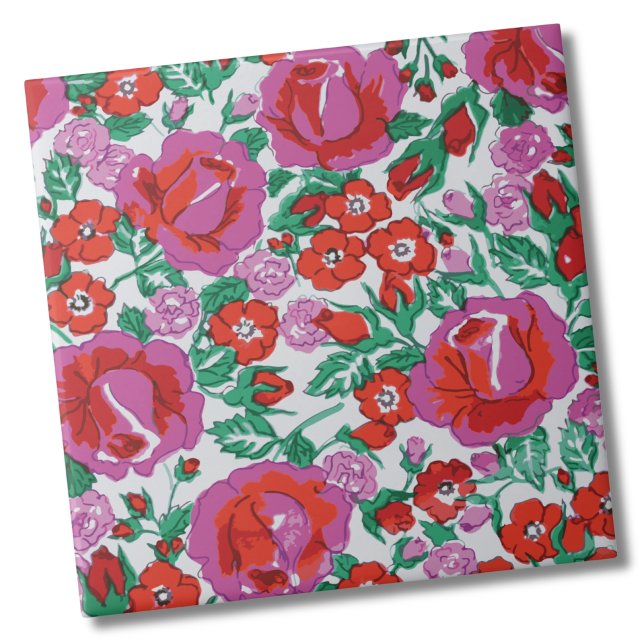 Padrões Farmacocinéticos de Rosa de Botânica Rosa (Elegant Botanical Rose Pink Red Floral Pattern ceramic tile)