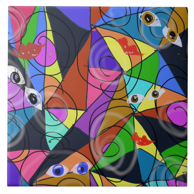 Padrões Geométricos Abstratos Surreais com Olhos (Frente)