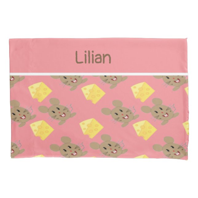 Padrões rosa de queijo e rato de nome personalizad (Frente)