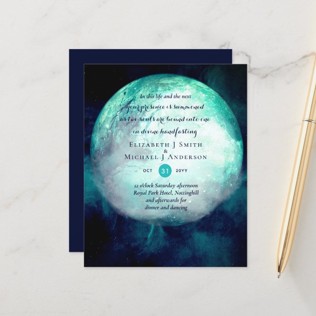 Pagan Wiccan Teal Moon Gothic Handfast Conite (Frente/Verso In Situ)