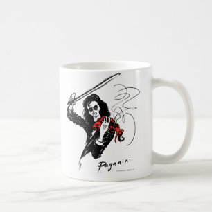 Paganini que joga uma caneca vermelha do violino