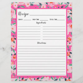Página Binder de Receita de Listras Florais Rosa R