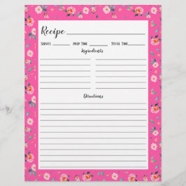 Página Binder de Receita de Padrão Floral Rosa Ros